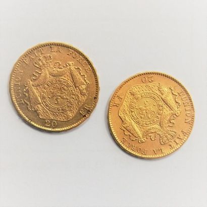 null Two 20 Belgian Francs gold coins