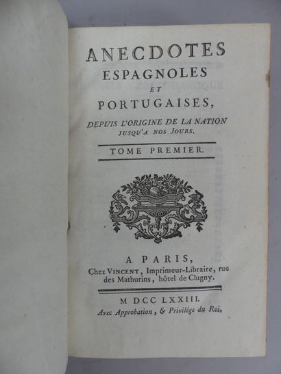 null Lot de 18 volumes XVIIIe

Dont anecdotes espagnoles et portugaises Mémoires...