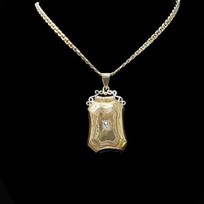 null Gold photo holder pendant set with a rose cut diamond. With its gold chain horse...