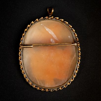 null Brooch "neoclassical profile" engraved in cameo on shell, gold setting 

Gross...