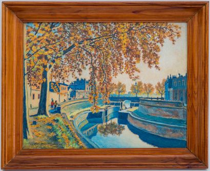 null Henri DELESTAING (1904-1983)

Ecluse Saint Pierre sur le Canal de Brienne, Toulouse

Pastel...