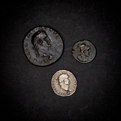 null ROMAN EMPIRE 

Lot of three coins including an Ace of Galba, a Denarius of Vitellus,...