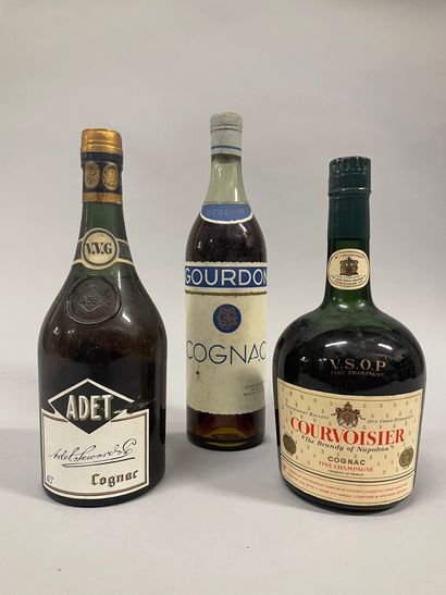 null 3 bottles of various COGNAC, (Courvoisier, Adet V.V.G., Gourdon reserve)