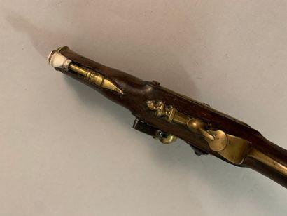 null Pistolet de demi-arçon à silex de voyage ou de marin, arme entièrement en bronze...