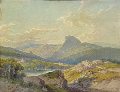 null Alexandre SOLDÉ (1822-1893)

Paysage lacustre animé

Aquarelle signée et datée...