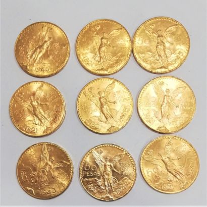 null 9 pièces de 50 Pesos en or (3 x 1943- 2 x1945- 2 x 1946 et 2 x 1947)