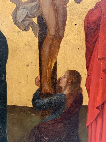 null Ecole du XVIIe

Crucifixion

Huile et fond or sur panneau

55,2 x 37,8 cm (usures,...