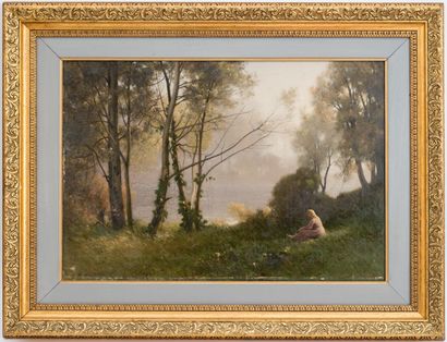 null Alfred DE CURZON (1820-1895)

Rêveuse au bord du lac

Huile sur toile signée...