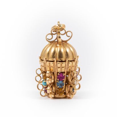 null Pendant gold cage and stones 

Weight: 6 g - H: 3 cm