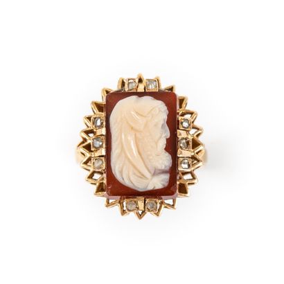 null A philosopher's profile ring engraved in cameo on hard stone, surrounded by...