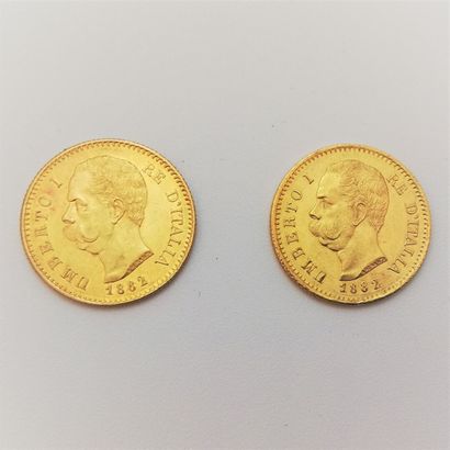 null 2 pièces de 20 Lires en or Umberto Ier ( 2 x1882)