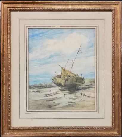 null FRENCH SCHOOL late 19th century

Ship aground

Watercolor monogrammed "A.H.

24,5...