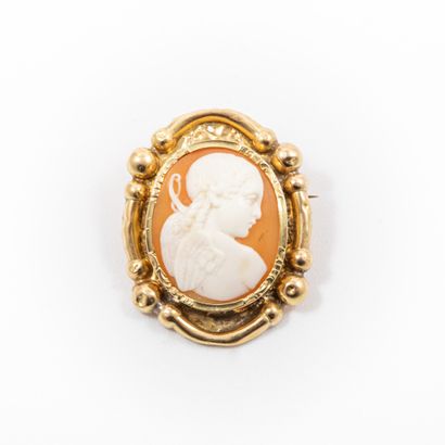 null Brooch with decoration of elegant engraved in cameo on shell, gold setting 

Gross...