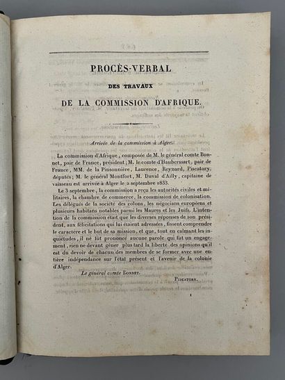 null [ALGÉRIE]. PROCÈS-VERBAL DE LA COMMISSION ENVOYÉE EN AFRIQUE. S.l.n.e. [Paris,...