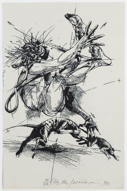 null Vladimir VELICKOVIC (1935-2019)

Man, dog and rat

Lithograph n°89/100 signed...