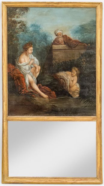 null Trumeau in gilded wood, frame decorated with pearls.

Oil on canvas representing...