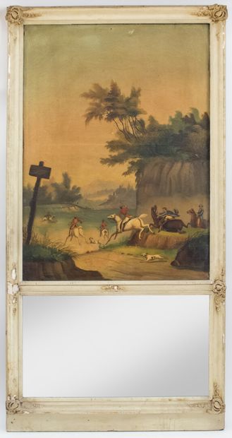 null Trumeau in white lacquered wood.

Oil on canvas decorated with a hunting scene.

End...