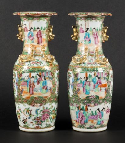 Pair of Canton porcelain vases decorated...