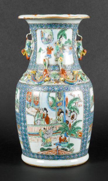  Canton porcelain baluster vase decorated...