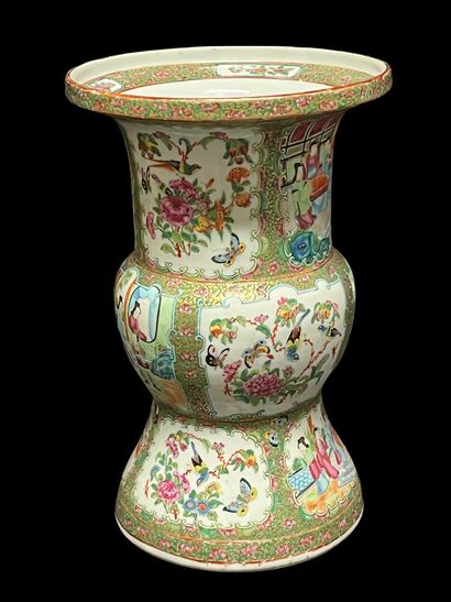 Canton polychrome porcelain bulbous vase...