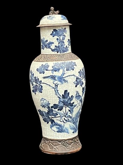Important vase in cracked porcelain stoneware...