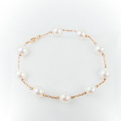 null Bracelet perles de cultures diam : 8mm environ, monture or 

Poids brut : 8.4...
