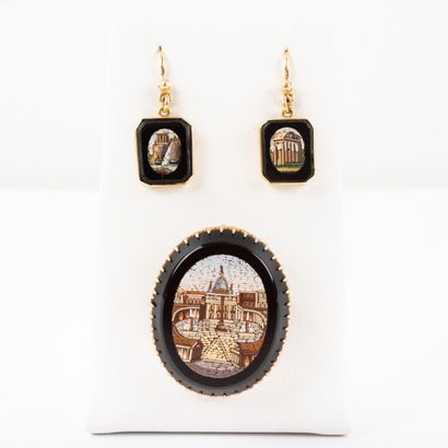 null Earrings and brooch set, gold and micro mosaic.

Neoclassical style 

 Gross...