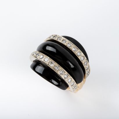 null Importante bague jonc onyx et diamants taille brillant 2 x 0.80 carat environ,...