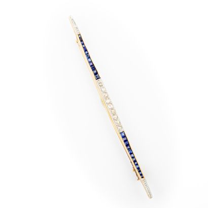null 
Barrette brooch, rose-cut diamonds and calibrated sapphires, two gold settings...