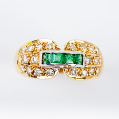 null Dome ring, calibrated emeralds, with brilliant-cut diamonds of about 0.45 carat,...