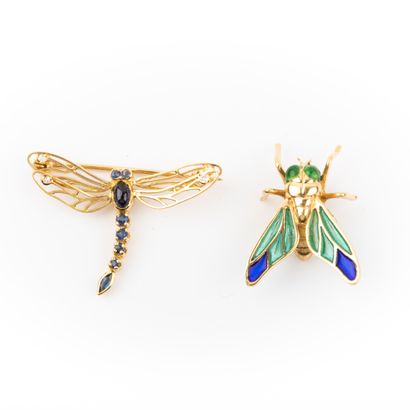 null Brooch "dragonfly" gold and sapphires and diamonds we join a pendant "fly" gold...