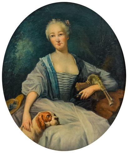 null 
FRENCH SCHOOL late 18th century




Young woman with a blue dress and a dog.




Oil...