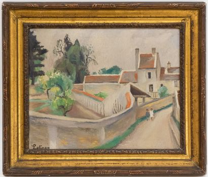 null Robert LOTIRON ( 1886-1966) 

Return from school on a rainy day 

Oil on canvas,...
