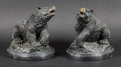 Paire d'ours en bronze à patine noire sur...