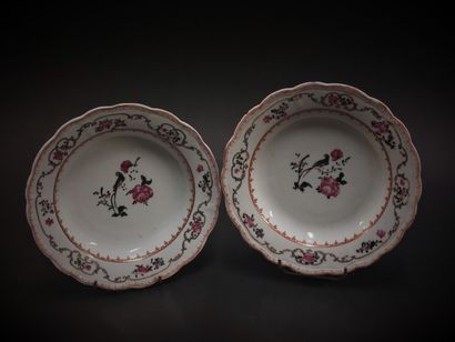 null China



Two contoured rim porcelain soup plates with polychrome decoration...