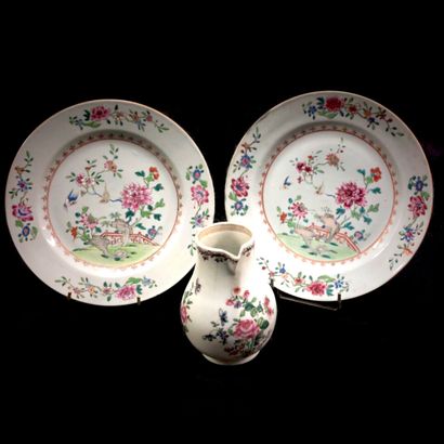null China



Two porcelain plates with polychrome decoration of enamels of the pink...
