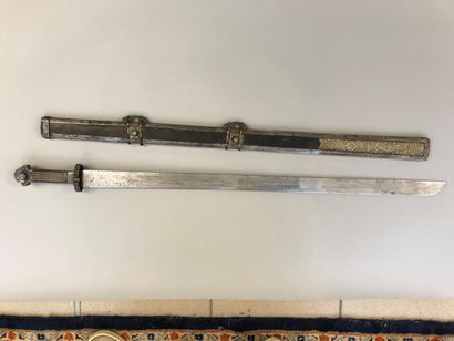 null Large Tibetan ritual sword of 960mm long. Straight flat blade with point in...