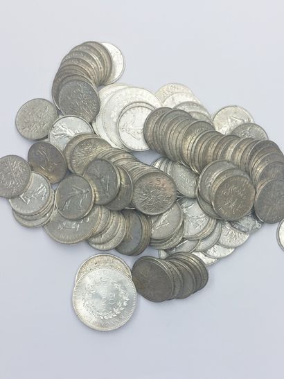 Lot de pièces en argent ( 5 Fr-10 Fr-50 Fr)...