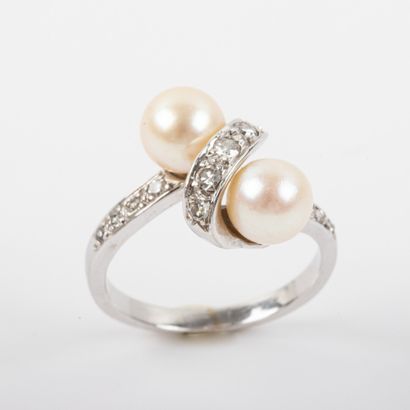 null Bague vous et moi, perles de culture diam: 7 mm environ et diamants taille 8/8,...