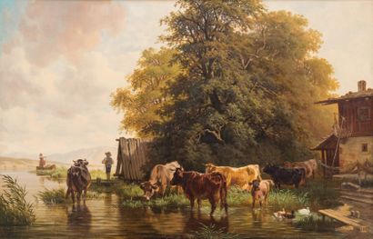 null Eduard GÖTZELMANN (1830-1903)

Paysage animé aux vaches

Huile sur toile signée...