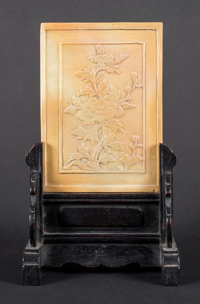 null Small rectangular screen of scholar, statite plate carved with a decoration...