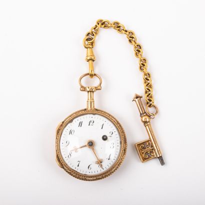 null Neck watch, gold and enamel case, gold chain and watch key.

Movement XXth century

Gross...