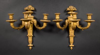 Pair of sconces with three arms of light...