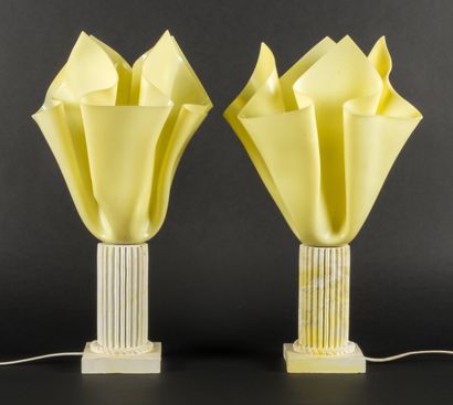 null Gorgia JACOB (XXth)

Pair of lamps, fluted plaster base, resin lampshade.

H...