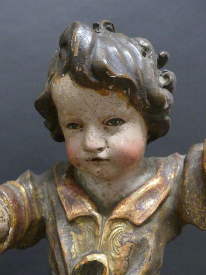 null Child Jesus in wood carved in the round, polychromed and gilded. Standing on...