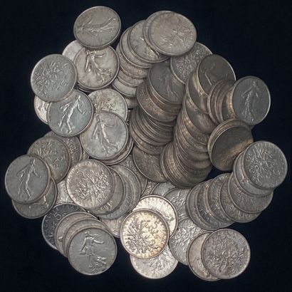 null Lot of 91 coins of 5 francs in silver

including 31 coins of 1960, 7 coins of...