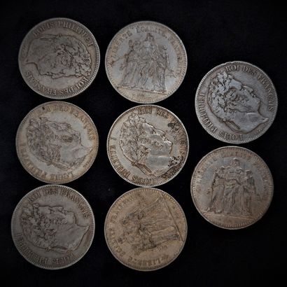 null Lot of 8 silver coins Louis Philippe and Hercules 

Weight: 198.5 g
