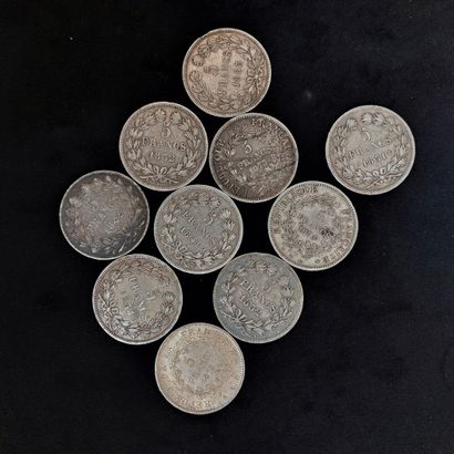 null Lot of 10 silver coins, Louis Philippe and Hercules 

Weight: 247.3g