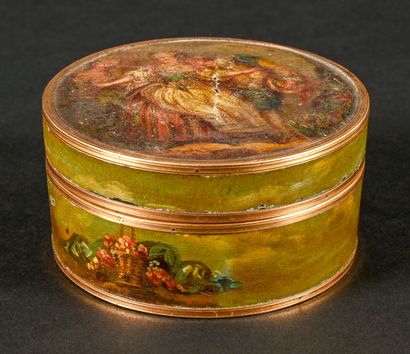 
Painted box with decoration of gallant scene,...
