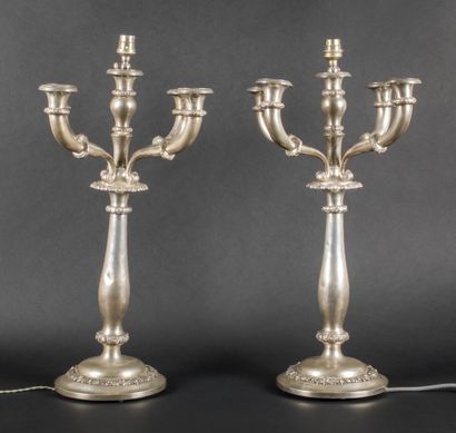 Pair of five-light silver candelabras, decorated...